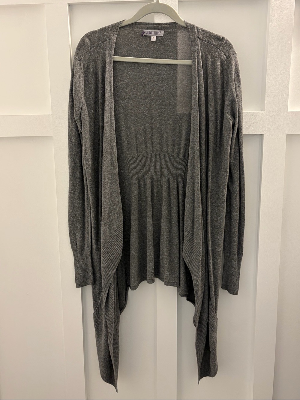 Jennifer Lopez Gray Draped Open-Front Cardigan